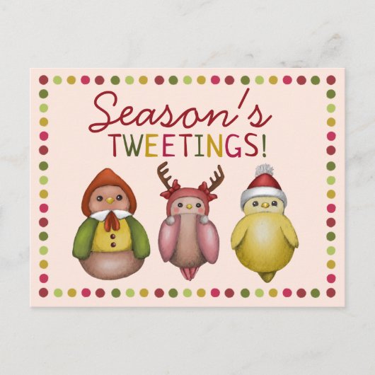 Schattigee Kleurrijke Seizoenen Tweetings Bird Pun Feestdagenkaart (Voorkant)
