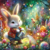 Schattigee kleurrijke Sparkle Happy Bunny Flowers  Feestdagenkaart