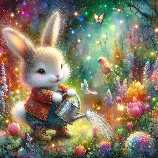 Schattigee kleurrijke Sparkle Happy Bunny Flowers  Feestdagenkaart