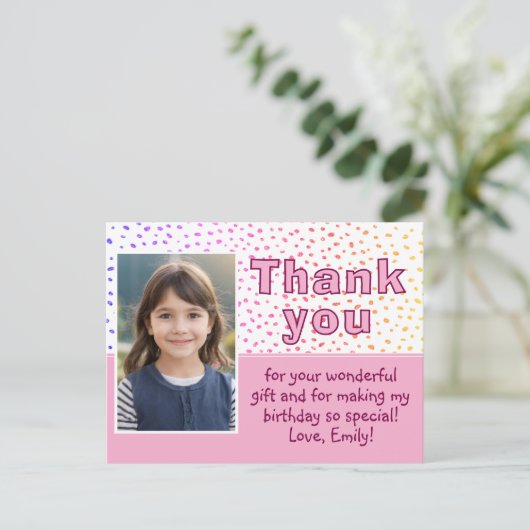 Schattigee kleurrijke Stippen Girly Foto Verjaarda Briefkaart (Staand voorkant)