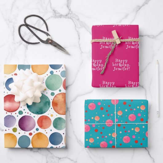 Schattigee Kleurrijke Stippen Turquoise Waterverf Inpakpapier Vel (Voorkant)