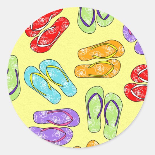 Schattigee Kleurrijke Teenslippers Print - Geel Ronde Sticker (Voorkant)
