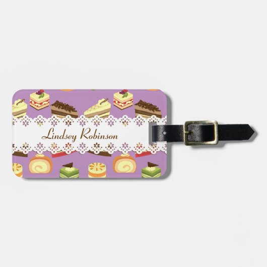 Schattigee & kleurrijke theekoeken geïllustreerd p bagagelabel (Voorkant horizontaal)