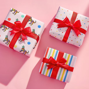 Schattigee kleurrijke Tiger Stripe Dot Verjaardags Inpakpapier Vel