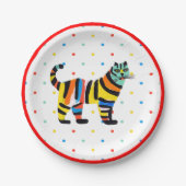 Schattigee kleurrijke tijgerkat polka dot verjaard papieren bordje (Voorkant)