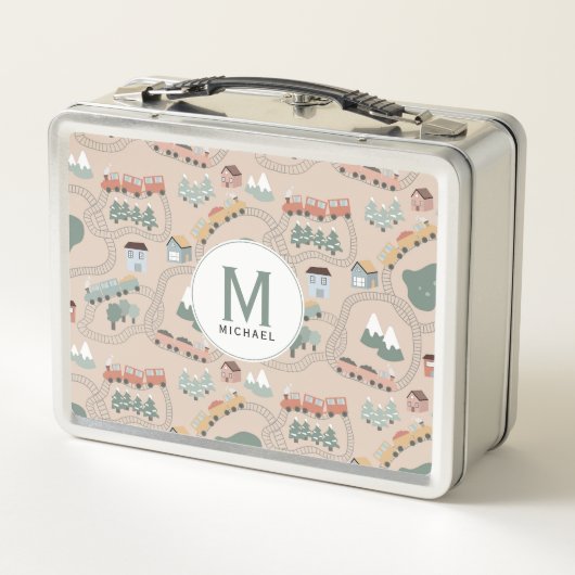 Schattigee kleurrijke treinen op treinrails Kinder (Achterkant)