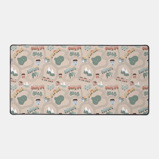 Schattigee kleurrijke treinen op treinrails Kinder Bureaumat (Voorkant)