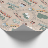 Schattigee kleurrijke treinen op treinrails Kinder Cadeaupapier (Hoek)