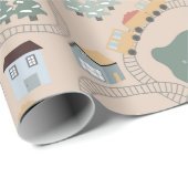 Schattigee kleurrijke treinen op treinrails Kinder Cadeaupapier (Rol Hoek)