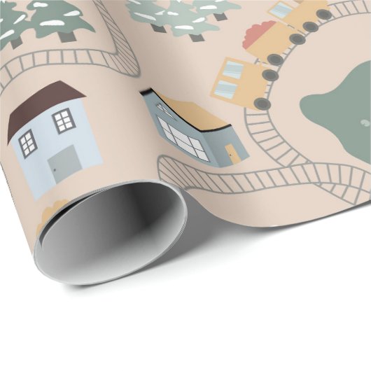 Schattigee kleurrijke treinen op treinrails Kinder Cadeaupapier (Rol Hoek)