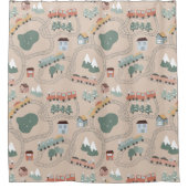 Schattigee kleurrijke treinen op treinrails Kinder Douchegordijn (Voorkant)