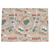 Schattigee kleurrijke treinen op treinrails Kinder Groot Cadeauzakje (Voorkant)