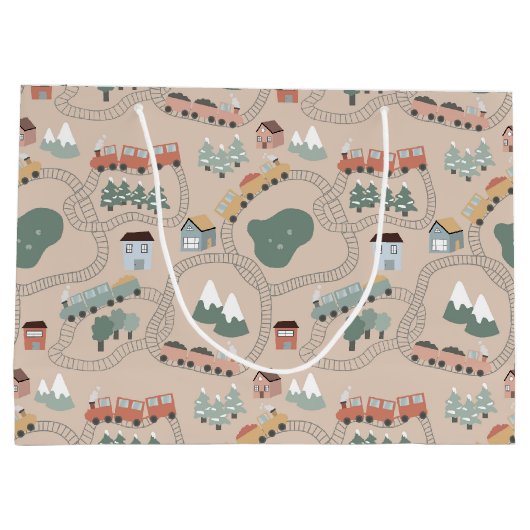 Schattigee kleurrijke treinen op treinrails Kinder Groot Cadeauzakje (Achterkant)