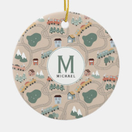 Schattigee kleurrijke treinen op treinrails Kinder Keramisch Ornament