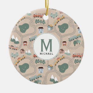 Schattigee kleurrijke treinen op treinrails Kinder Keramisch Ornament