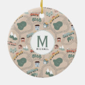 Schattigee kleurrijke treinen op treinrails Kinder Keramisch Ornament (Achterkant)