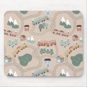 Schattigee kleurrijke treinen op treinrails Kinder Muismat (Voorkant)