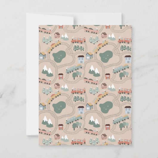 Schattigee kleurrijke treinen op treinrails Kinder Notitiekaartje (Achterkant)