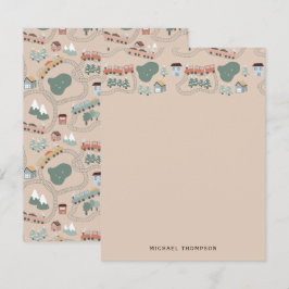 Schattigee kleurrijke treinen op treinrails Kinder Notitiekaartje