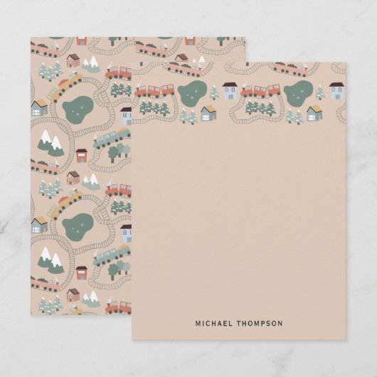 Schattigee kleurrijke treinen op treinrails Kinder Notitiekaartje (Voorkant / Achterkant)