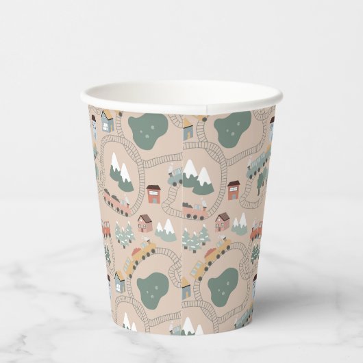 Schattigee kleurrijke treinen op treinrails Kinder Papieren Bekers