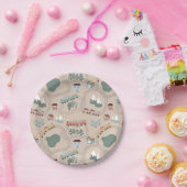 Schattigee kleurrijke treinen op treinrails Kinder Papieren Bordje (Feest)