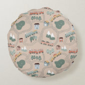 Schattigee kleurrijke treinen op treinrails Kinder Rond Kussen (Achterkant)