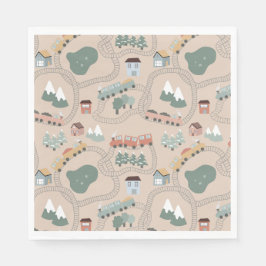 Schattigee kleurrijke treinen op treinrails Kinder Servet