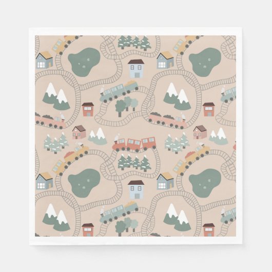 Schattigee kleurrijke treinen op treinrails Kinder Servet (Voorkant)