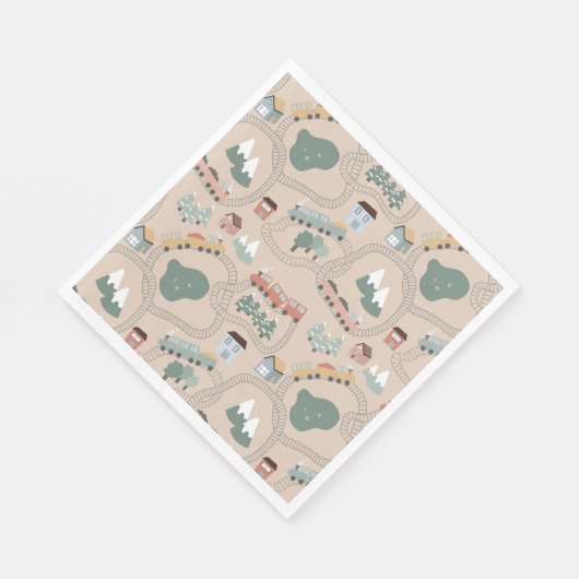 Schattigee kleurrijke treinen op treinrails Kinder Servet (Hoek)