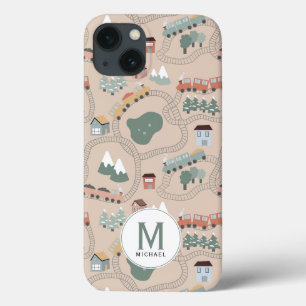 Schattigee kleurrijke treinen op treinrails Monogr Case-Mate iPhone Case