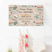 Schattigee Kleurrijke Treinen Op Treinsporen Verja Spandoek (Insitu)