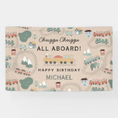 Schattigee Kleurrijke Treinen Op Treinsporen Verja Spandoek (Horizontaal)