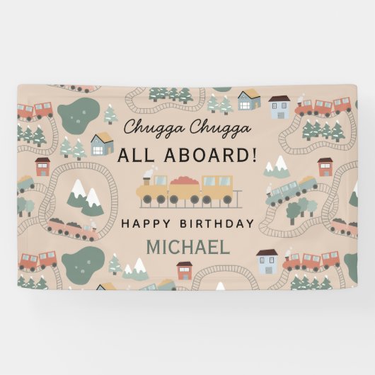 Schattigee Kleurrijke Treinen Op Treinsporen Verja Spandoek (Horizontaal)