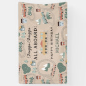 Schattigee Kleurrijke Treinen Op Treinsporen Verja Spandoek (Verticaal)