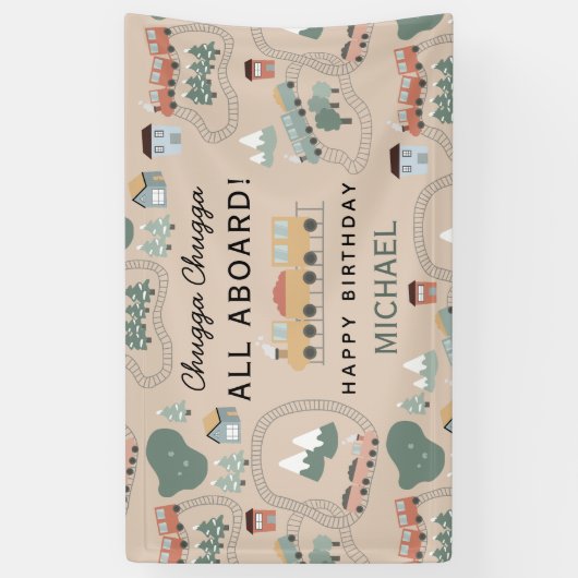 Schattigee Kleurrijke Treinen Op Treinsporen Verja Spandoek (Verticaal)