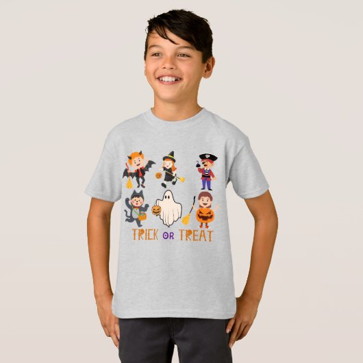 Schattigee Kleurrijke trick or treat Halloween kin T-shirt (Voorkant volledig)