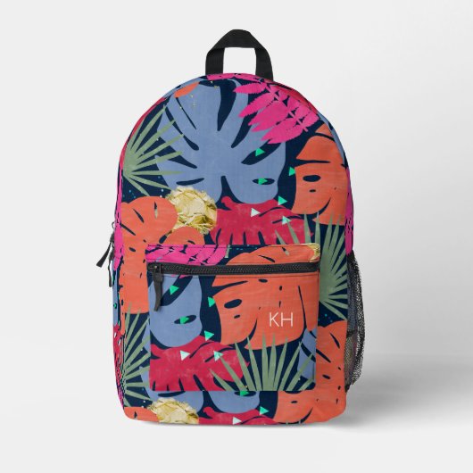 Schattigee Kleurrijke Tropische Patroon Monogram I Bedrukte Rugzak (Voorkant)