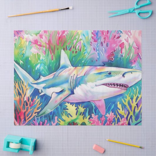 Schattigee kleurrijke tropische Waterverf haai Tissuepapier (Craft)