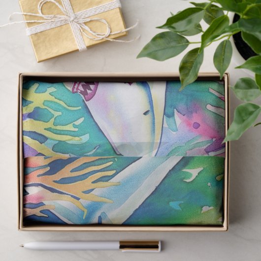 Schattigee kleurrijke tropische Waterverf haai Tissuepapier (Geschenk)