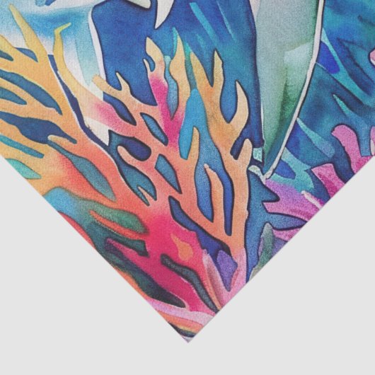 Schattigee kleurrijke tropische Waterverf haai Tissuepapier (Detail)