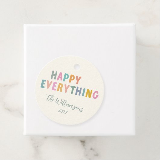 Schattigee kleurrijke typografie Happy Everything  Bedankjes Labels (In situ)