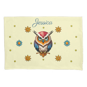 Schattigee Kleurrijke Uil met Bloemen Girly Kussensloop