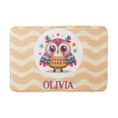 Schattigee kleurrijke uil met golvende achtergrond badmat (Voorkant)