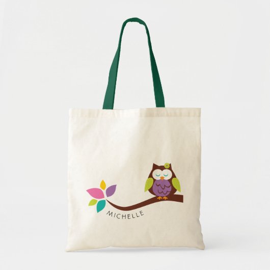 Schattigee Kleurrijke uil op een tak GEPERSONALISE Tote Bag (Voorkant)