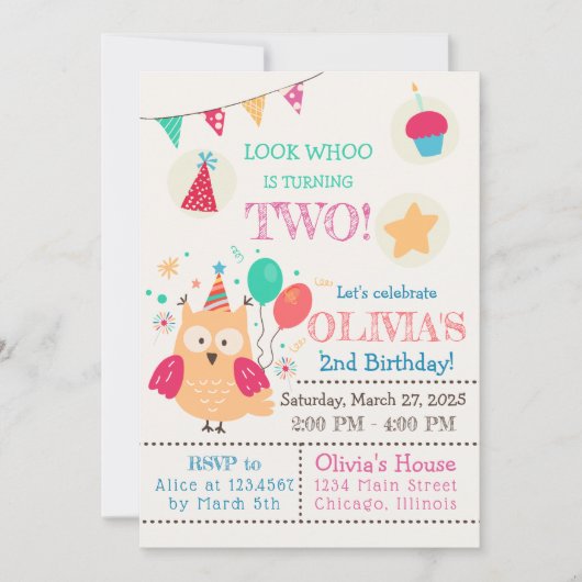 Schattigee kleurrijke uil verjaardagsfeestje kaart (Voorkant)