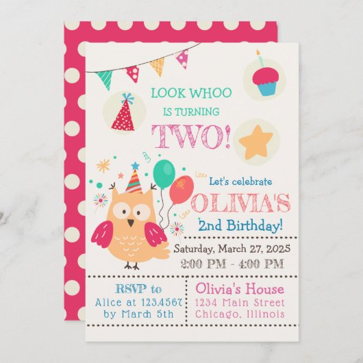 Schattigee kleurrijke uil verjaardagsfeestje kaart (Voorkant / Achterkant)