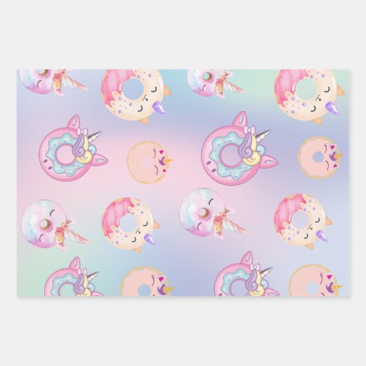 Schattigee kleurrijke Unicorn pastel Rainbow Donut Inpakpapier Vel (Voorkant 3)