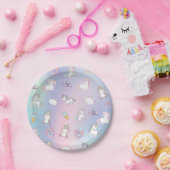 Schattigee kleurrijke Unicorn pastel Rainbow Donut Papieren Bordje (Feest)