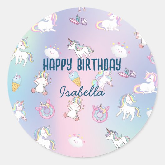 Schattigee kleurrijke Unicorn pastel Rainbow Donut Ronde Sticker (Voorkant)